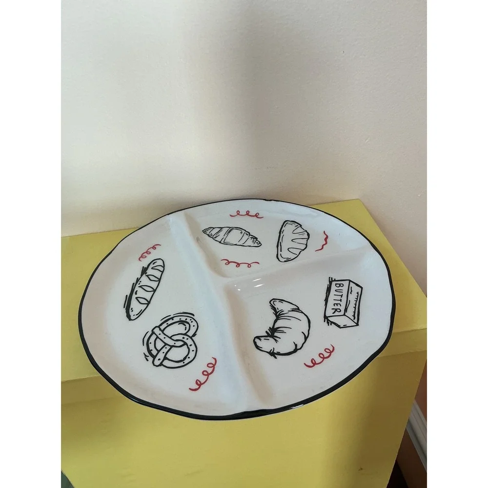 Dwell Studio Divided Breakfast Snack Plate Butter‎ Croissant Pretzel Bread